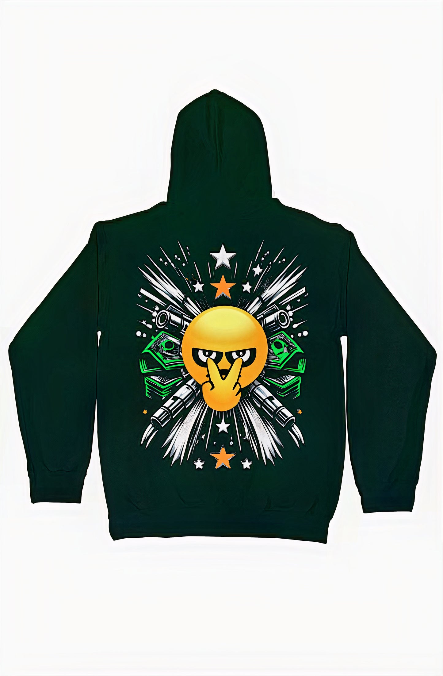 Focus Rich Clothing Black Hybrid Hoodie with FR Symbol and Emoji Logos