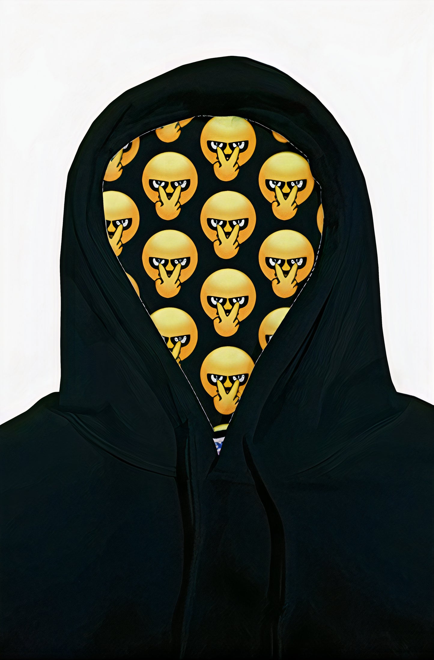 Focus Rich Clothing Black Hybrid Hoodie with FR Symbol and Emoji Logos
