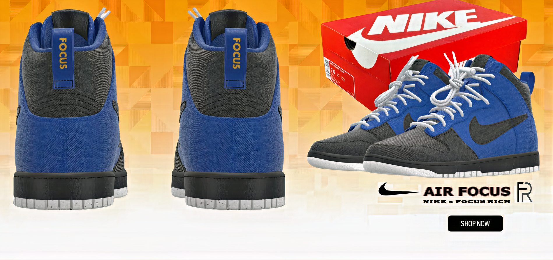 Focus Rich x Nike Air Focus Dunks – exclusive sneaker collab blending streetwear and sportswear culture.